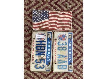 Michigan License Plates And American Flag
