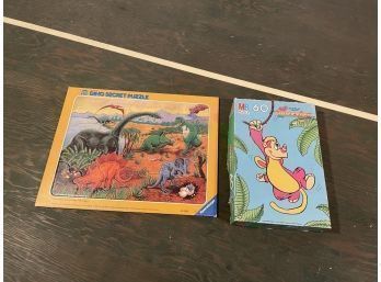 Puzzle Lot Of Two Dinos And Monkey Vintage