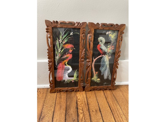 Wall Decor Feather Art Birds Vintage Mexico Lot Of Two