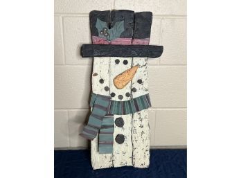 Snowman Wall Decoration - Painted Wood & Metal