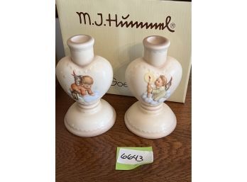 Goebel Hummel Pair Of Candle Holders 3013 Heart Angels