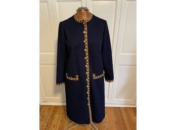 Women's Vintage Coat Button Front Blue With Gold Details