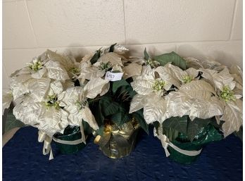 Lot Of Three White & Golden Faux Poinsettia Flowers