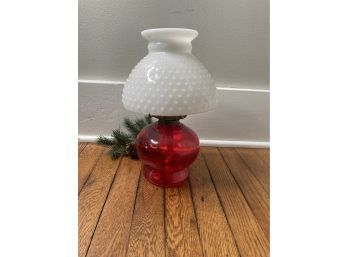 Hurricane Lantern Red And Milk Glass Oil Lamp