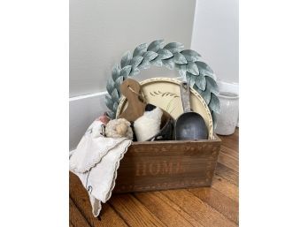 Home Decor Lot With Box Metal Wreath And Tray