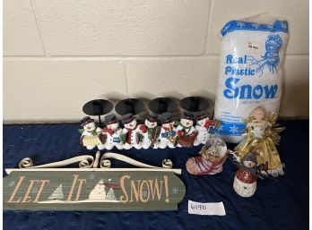Christmas Decor Lot - Musical Snowman Candle Holder, Snow & More!