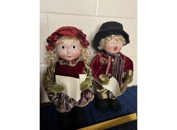 Pair Of Two Caroling Doll Christmas Caroling Decorations