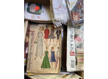 Box Lot Of Vintage Sewing Patterns - Barbie / Raggedy Ann & Andy /towels & Craft Magazines