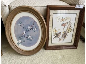 Art Lot Of Two Oval Frame Birds