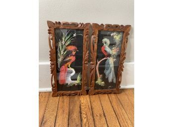 Wall Decor Feather Art Birds Vintage Mexico Lot Of Two