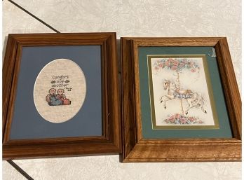Lot Of 2 Framed Works Of Art - One Needlepoint Comfort One Another
