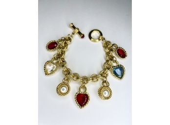 Gorgeous Charm Bracelet - Heart Rhinestones & Toggle Clasp