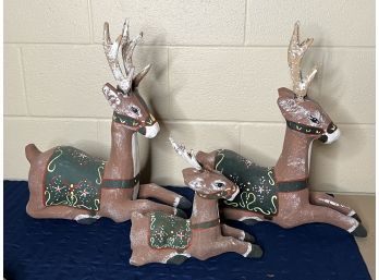 Lot Of Three Christmas Deer Hand Painted Decorations