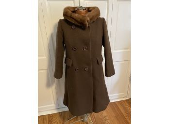 Women's Coat Brown With Fur Trim