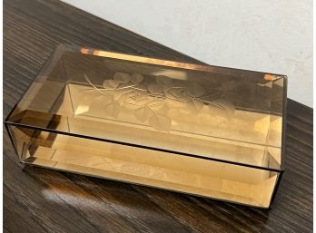 Vintage Etched Amber Glass Jewelry Box