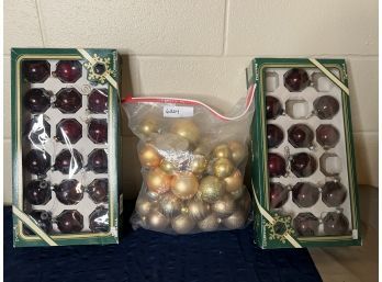 Lot Of Gold And Burgundy Glass Ornaments
