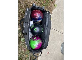 Bowling Ball Lot - Three Bowling Balls & Bag