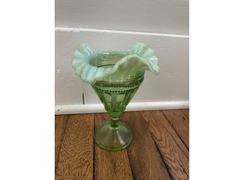 Northwood Green Opalescent Ruffled Edge Compote