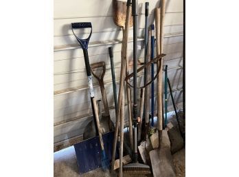 Large Lot Of Lawn Tools - Shovels, Snow Shovel, & Much More!