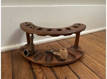 Wood Pipe Stand With Two Pipes