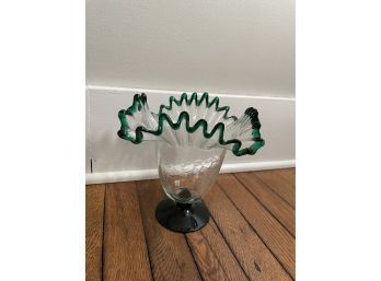 Vase Glass And Green Crackle Finish