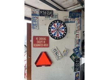 Entire Wall Of Signs, License Plates & Dart Board