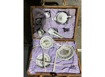Vintage Childs Mini Tea Set Basket