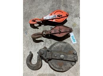 Lot Of Three Vintage Pulley With Hooks