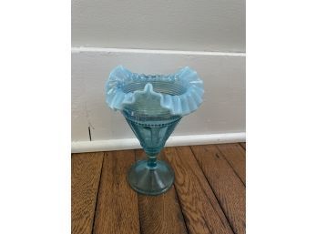 Northwood Blue Opalescent Ruffled Edge Compote