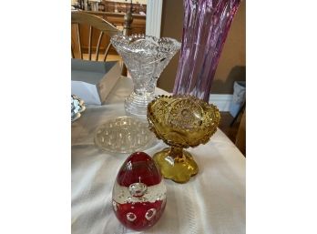 Glass Vases And Glass Paperweight Egg