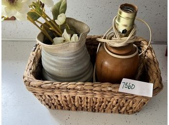 Decor Lot - Ceramic Vase / Basket / Flowers & Lamp Base