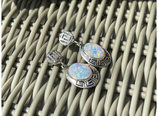 Opal & Sterling Silver 925 Dangle Pierced Drop Earrings