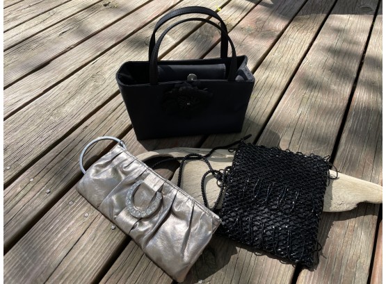 Purse Lot Of Three Beaded Black And Silver Evening Purses