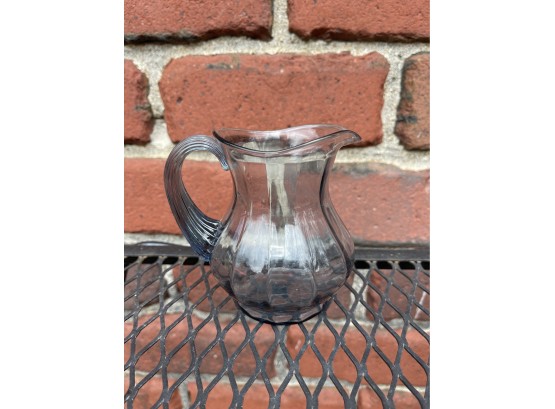 Fenton Glass Marked Blue Grey Small Pitcher With Applied Blown Glass Handle