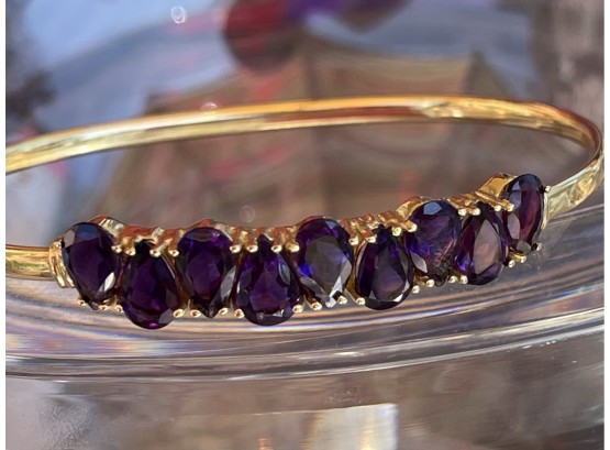 GORGEOUS! Vintage 14k Gold & Amethyst Gemstone Hinged Bangle Bracelet