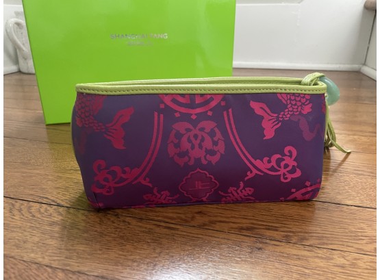 Designer Shanghai Tang Bright Purple Cosmetic Bag With Jade Pull ( Small Purse / Handbag )