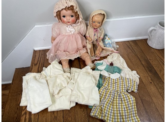 Antique Doll Lot Two Dolls And Clothing