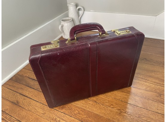 Vintage Brief Case Burgundy Red Leather With Gold Hardware