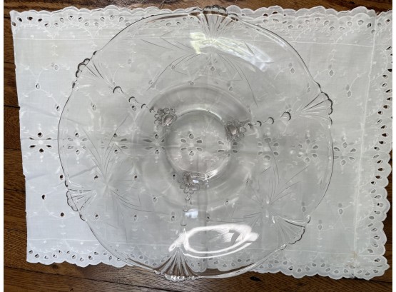 Depression Glass Etched Footed Vintage Bowl