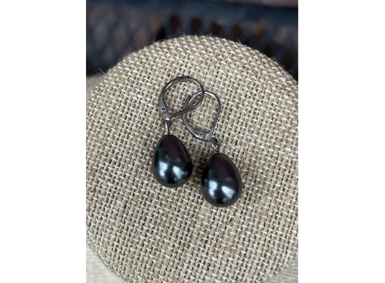 Tahitian Pearl & Sterling Silver Dangle Earrings