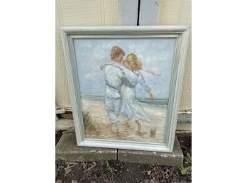 Framed Canvas Art Couple On The Beach Signed