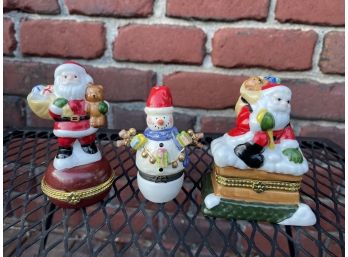 Lot Of 3 Christmas Trinket Boxes - Porcelain Limoges