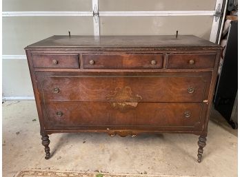 Antique Wood Dresser With Attached Mirror