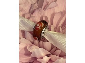 Authentic Pandora Sterling Silver 925 & Murano Art Glass Red Flower Screw On Charm