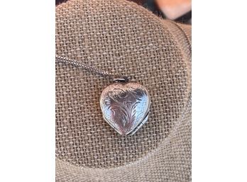 Beautiful Antique Sterling Silver 925 Etched Heart Locket Vintage Pendant  - Double Sided With Sterling Chain