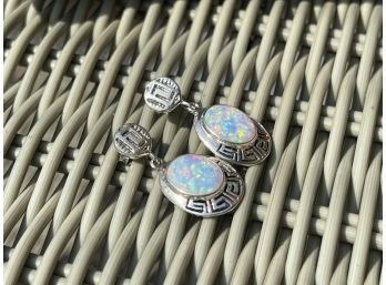 Opal & Sterling Silver 925 Dangle Pierced Drop Earrings