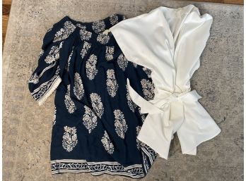 Blouse Lot - Kori America Blue With Paisley And Mustard Seed White