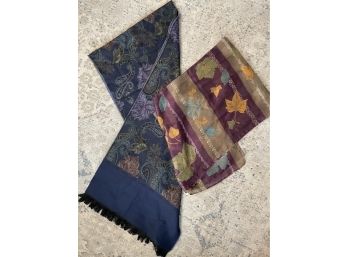 Lot Of Two Gorgeous Scarves Dark Blue And Leaves
