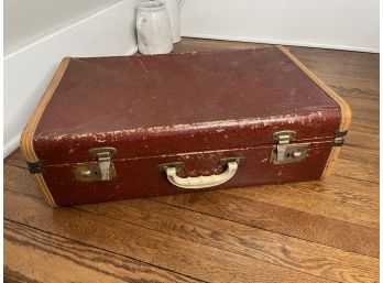Vintage Hard Brown Suitcase With Lining