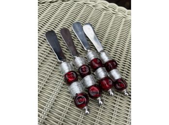 Pampered Chef Lot Of 4 Stainless Beaded Spreader Knives